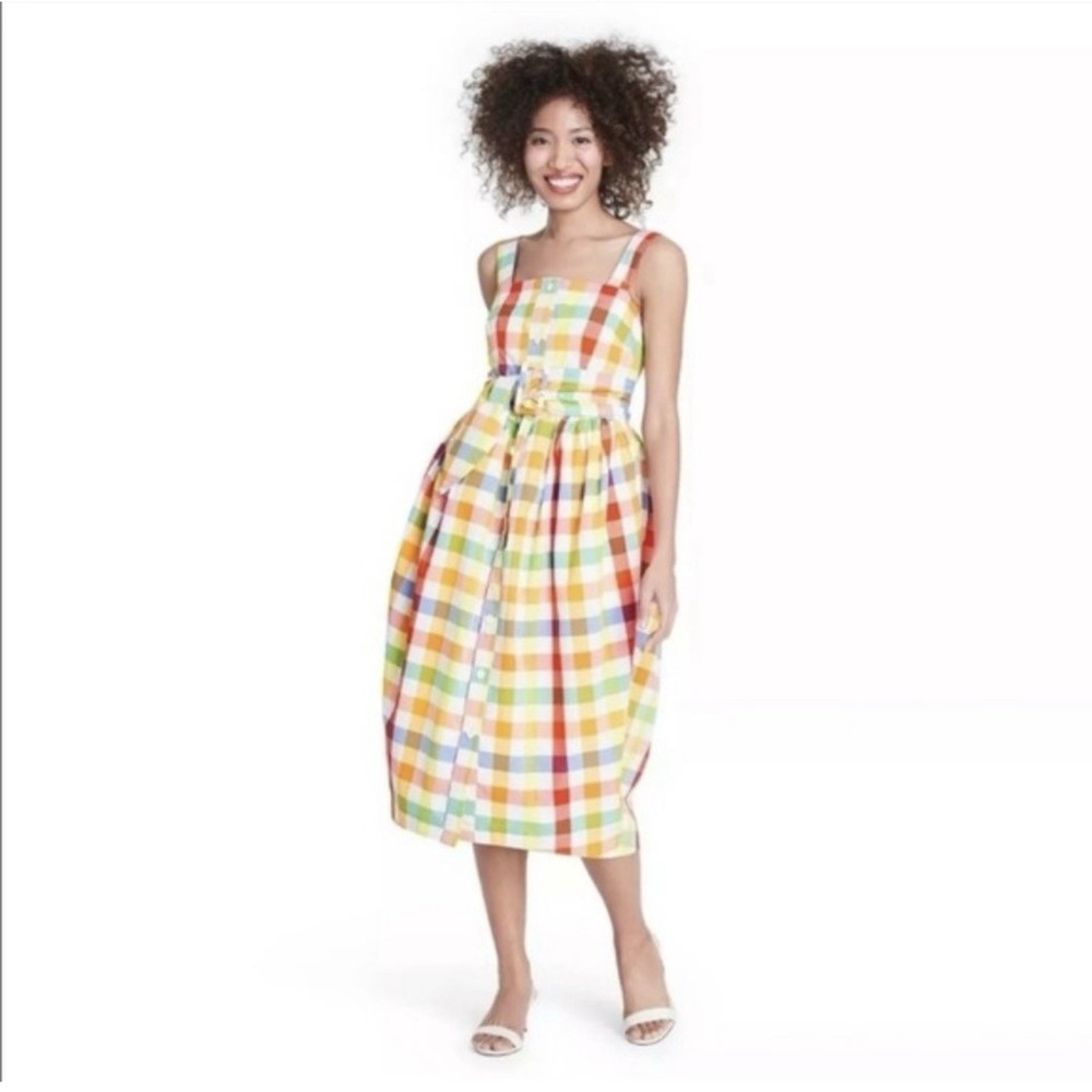 Christopher John Rogers For‎ Target Dress 12 Plaid Belted Lined With Pockets